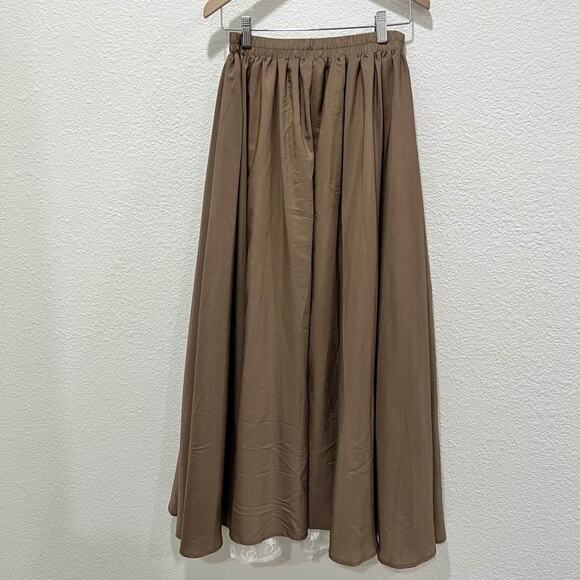 Brown A-Line Maxi Skirt Elastic Waist Lace Trim D-Ring Detail Women’s Small - Picture 6 of 11